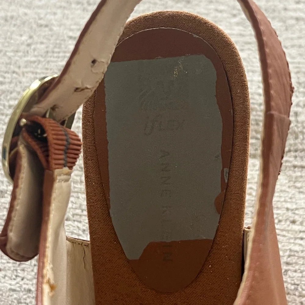 Anne Klein Akteppy Wedge Sandals Cognac Gold Leather Espadrille iFlex‎ 7M